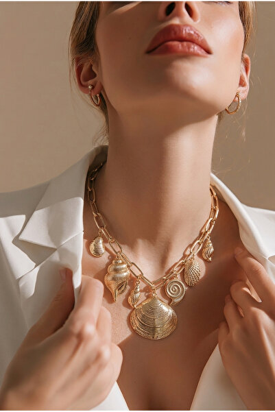 Koton Gold Necklace with Seashell Detail