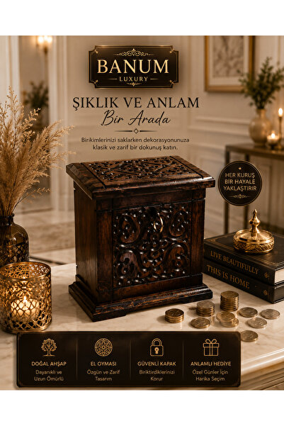 Banum Luxury Designed Handcrafted Carved Handy Piggy Bank Wooden Box
