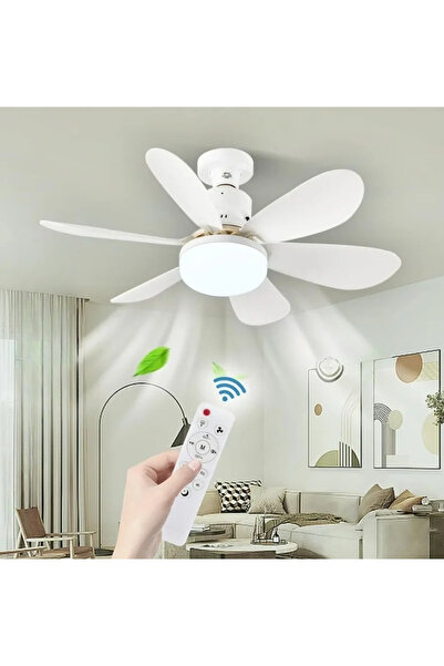 Choice1 مروحة سقف صغيرة بيضاء مع إضاءة LED بطول 52 سم مع جهاز تحكم عن بعد، مر...