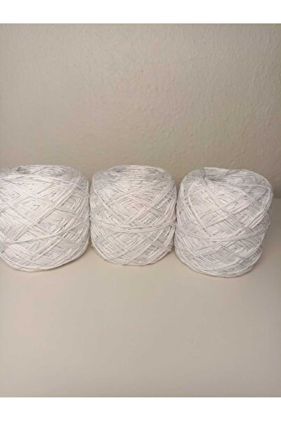 kartopya Gökkuşağı Simli Beyaz Renkli Koton Örgü İpi 300gr(3x100 Gr)
