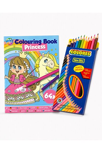 Moxy Set Princess: carte de colorat 64 pagini + creioane colorate 12 culori