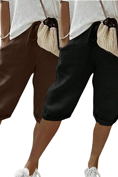 COOL TARZ Women's Set of 2 Black and Brown Comfortable Cut Capri Shorts with ...