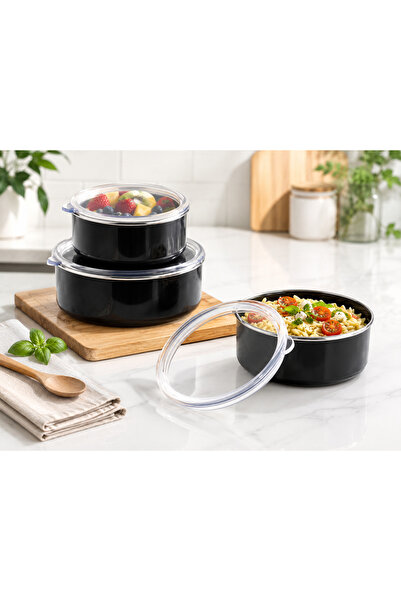 Auren Emaye 3’lü Saklama Kabı Seti – Mika Kapaklı | 14 cm / 16 cm / 18 cm