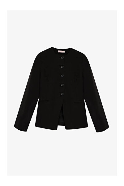 Quzu Button Detailed Black Women's Jacket Ckt00917