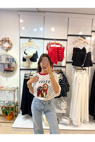 Liora Luxe Puantiyeli Sassy Baskılı Oversize Tişört