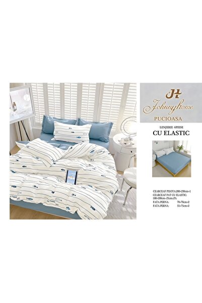 naniland.ro Lenjerie de Pat Bumbac Satinat 2 Persoane 6 Piese cu Elastic 180x...