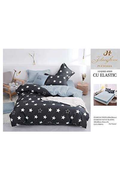 naniland.ro Lenjerie de Pat Bumbac Satinat 2 Persoane 4 Piese cu Elastic 180x...
