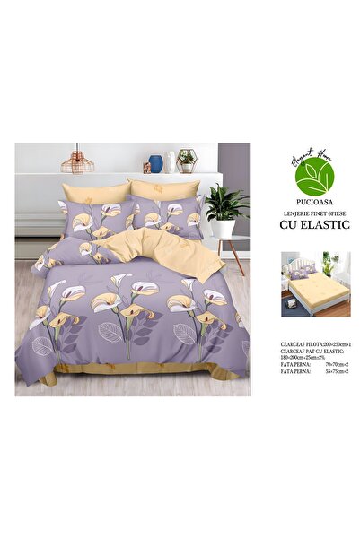 naniland.ro Lenjerie de Pat Bumbac Satinat 2 Persoane 6 Piese cu Elastic 180x...