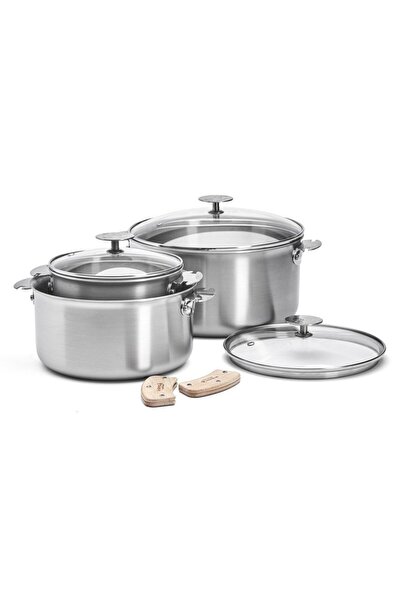 De Buyer Set 3 oale din inox cu capace si manere din lemn, de Buyer, LOQY, 16...