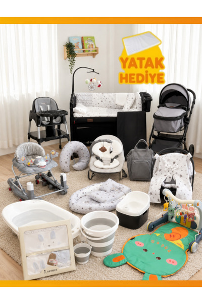 modabebekler Bebek Arabası 40 Parça Çeyiz Seti Anne Yanı Beşik Mama Sandalyes...