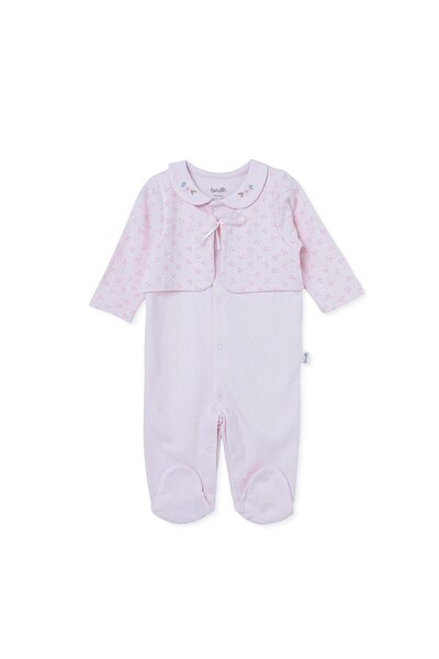 Bebetto Kız Bebek Tulum Çiçek Baskılı Çıtçıtlı Bisiklet Yaka Long Sleeve Patikli