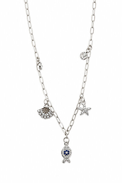 Jack Ferrero Sea-Themed Grey Chain Necklace with Stone Charm Detail - Stylish...