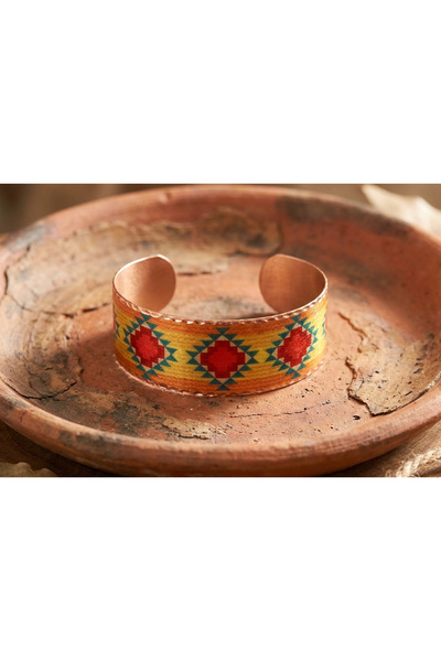 Erol Bakır Copper Anatolian Hand-Woven Kilim Patterned Wide Adjustable Clamp ...