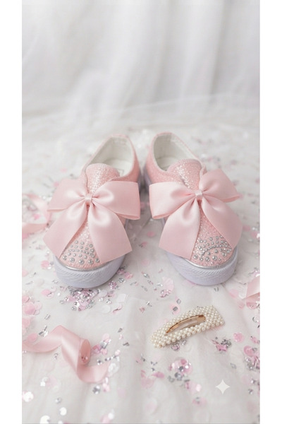 PATİK BEBE Girls' Stylish Casual Shoes with Pink Color Bows and Orthopedic Soles