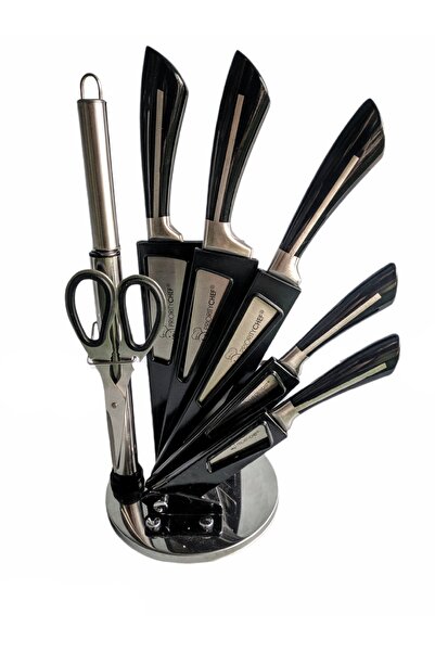 Bass Set cutite bucatarie, Bass, Inox, 8 piese, Suport, Aparat ascutit cutite...