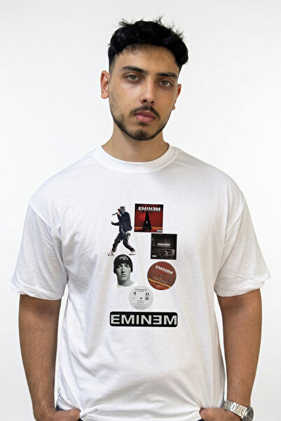 Anetos Eminem_63 Σχεδιασμός με στάμπα, υπερμεγέθη λευκό μπλουζάκι