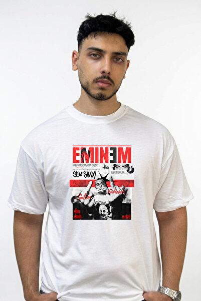 Anetos Eminem Slim Shady_13 Σχέδιο με στάμπα, λευκό μπλουζάκι μεγάλου μεγέθους