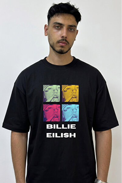 Anetos Μπλουζάκι Billie Eilish_85 με στάμπα σχεδίου, μαύρο, μεγάλου μεγέθους