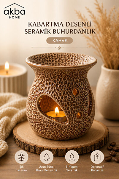 AKBA HOME Kabartma Desenli Seramik Buhurdanlık Dekoratif Tealight Mumluk Oda ...