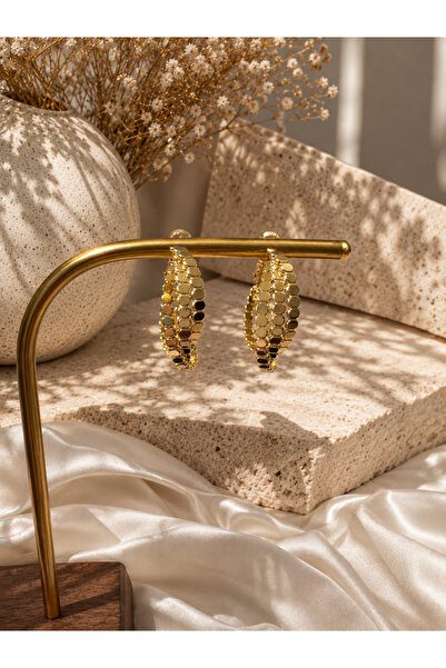 Generic Brand Non-Tarnishing Honeycomb Textured Gold Hoop Earrings Suitable f...