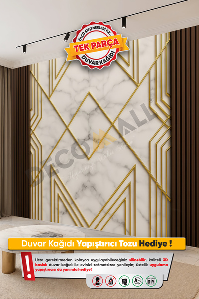 DECOMALL (TV-13) TV Arkası Duvar Kağıdı Tek Parça 3D Çita Mermer Görünümlü Sa...