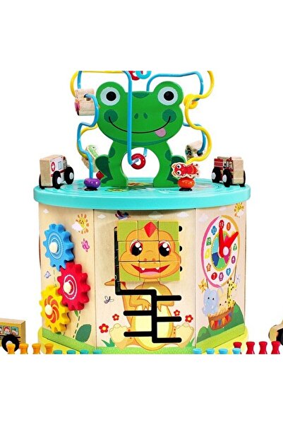 CasaDesteapta.ro Cub interactiv 9 in 1 Montessori, Broscuta din lemn