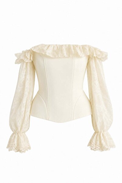elif teke Hellenistic Model Madonna Collar Corset Blouse Cream