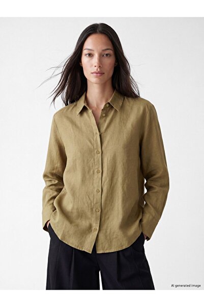 LC Waikiki Lcw Everyday Beige Women's 100% Linen Shirt