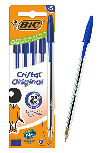 Bic στυλό διαρκείας ballpoint Cristal Original, 1mm μύτη, μπλε, 5τμχ