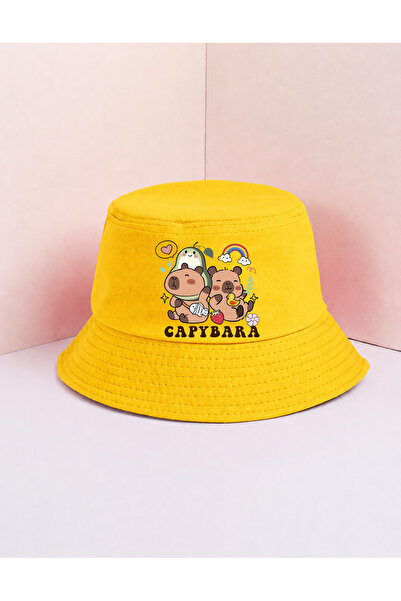 lovver Capybara Design Premium Printed 100% Cotton Bucket Hat