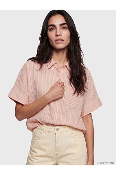 LC Waikiki قميص نسائي LCW Vision Pink Striped قصة فضفاضة