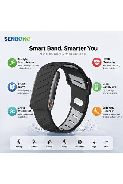 Senbono Smart Bracelet 3 ATM ECG HRV Sleep Monitor Women Health Period Tracke...