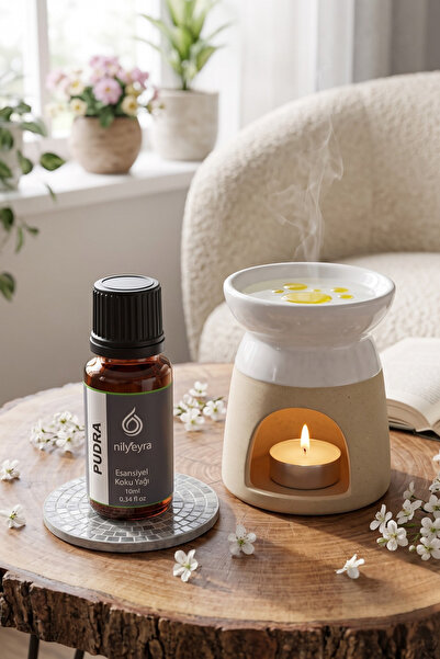 nilyfera Premium Pudra Esansiyel Koku Yağı 10 ml - Buhurdanlık, Difüzör, Çamaşır, Mum ve Temizlik Kokusu