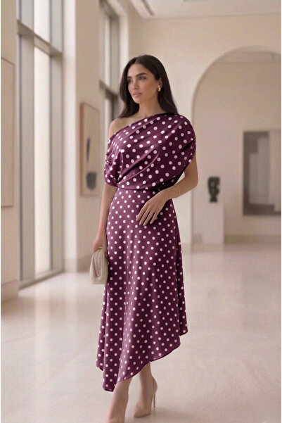 Lovely butik Πουά φόρεμα με έναν ώμο, ντραπέ, ασύμμετρης κοπής