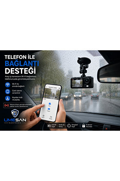 UMSN 3 Kameralı Gece Görüşlü LCD Ekranlı Araç İçi Kamera 1080P
