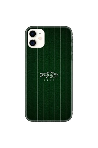 TeknoBAstore İPhone 11 Kamera Korumalı Yeşil Beyaz Timsah Figürlü Kılıf