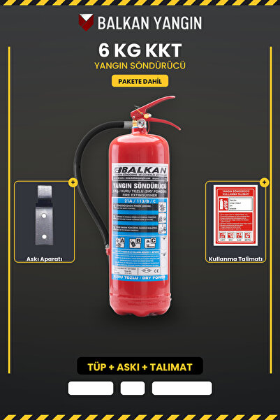 Balkan Ticaret Ev Yangın Tüpü 6 Kg Tozlu KKT ABC Askı Aparatı Talimat TSE HYB...