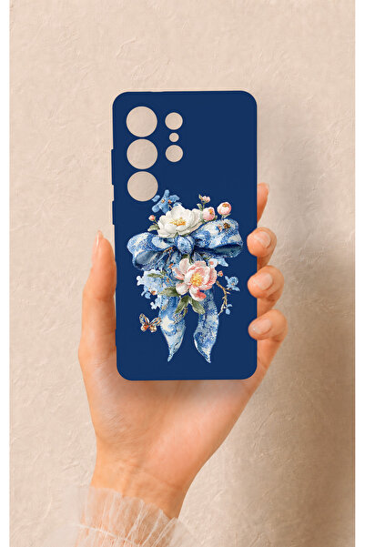 Vip Case Samsung S26 Ultra Uyumlu Mavi Kurdeleli Çiçek Desenli Silikon Kılıf