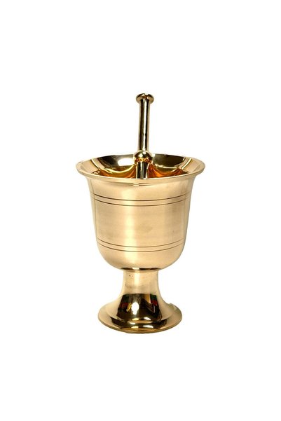 Al Athar Arts Brass Arabic Hawan spices Crasher Pot Gold-Finish 9 Inches Tall(H:8.5"W:6.5"Weight:3.650KG)