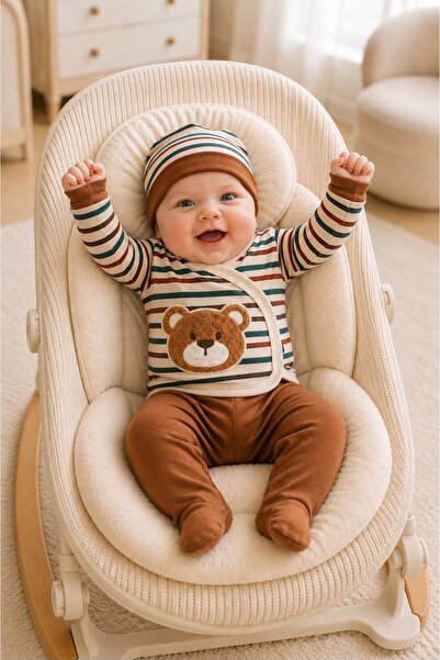 MİAPOLİXA Cotton Teddy Bear Punch Side Snap Seasonal 5-Piece Newborn Baby Boy...