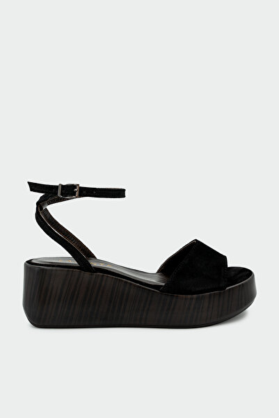LAMİNTA Lezy Single Strap Genuine Leather Platform Women's Black Suede Sandals