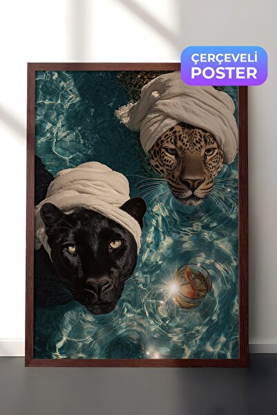 Postifull Poster Leoparda i Pantere, poster u smeđem okviru, serija Old Money...