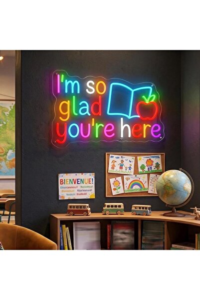 Slasa I'm So Glad You're Here LED Neon Sign 50×40 cm, Multicolor, with 6mm Ac...