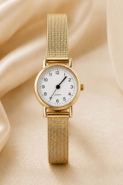 GANYMET Genny Gold Straw Cord Women's Wristwatch - White Dial Round Case Quar...