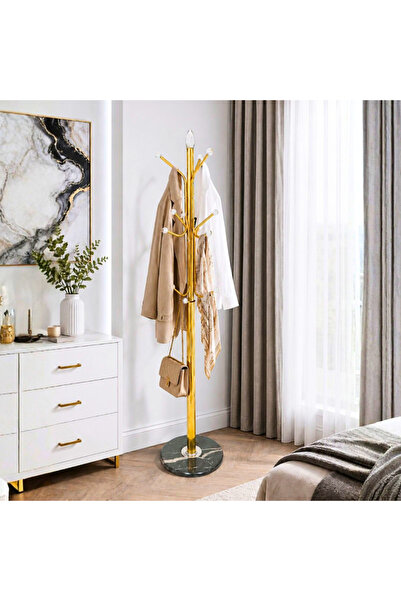 laverahome Luxury Gold Steel Multi Hook Clothes Hanger with Marble Base |