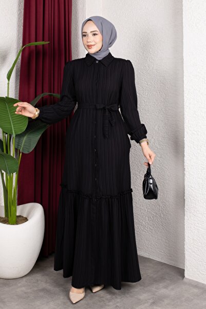 Moda MSK Lara Buttoned Shirt Collar Dress Brown