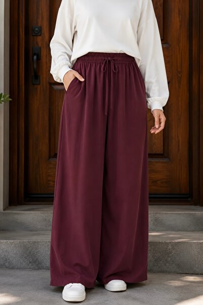 İmajButik Παντελόνι μπορντό με ελαστική μέση και τσέπες με κορδόνια