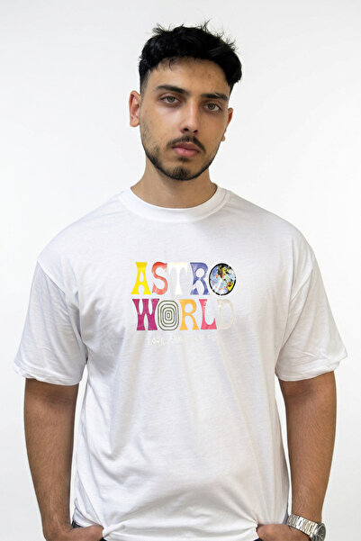Anetos تي شيرت أبيض كبير الحجم مطبوع بتصميم ترافيس سكوت Astroworld_3