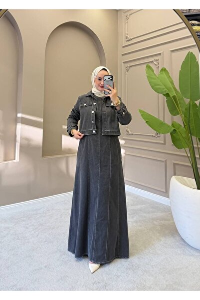 moda4b Women's 2-Piece Long Dress Set with Denim Jacket – Premium Quality Hij...
