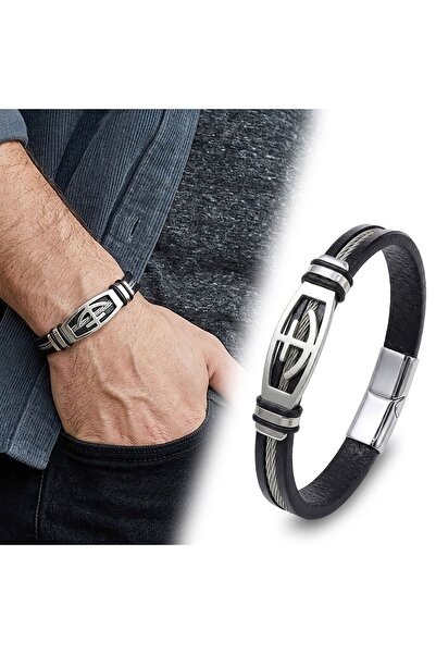 FM 💎   Premium Sailor Anchor Leather Cord 316L Steel Rope Men's Bracelet 318...